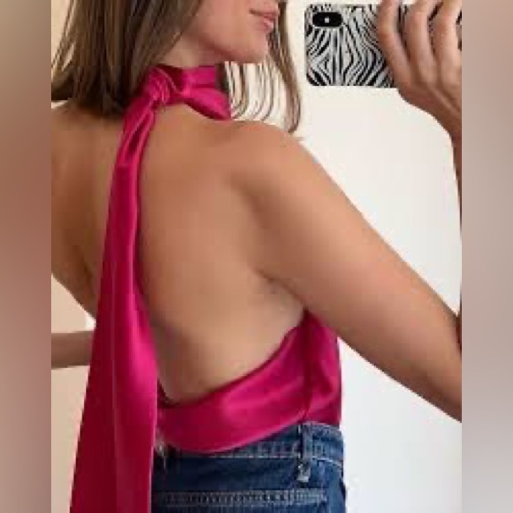 NWT Zara Fuchsia Pink Halter Top XL - Picture 3 of 4